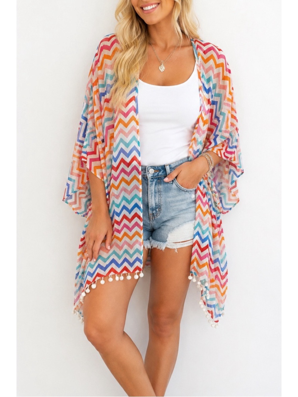 Giddy Up Glamour Boutique Colorful Chevron Print Kimono Shawl size 2x NWT